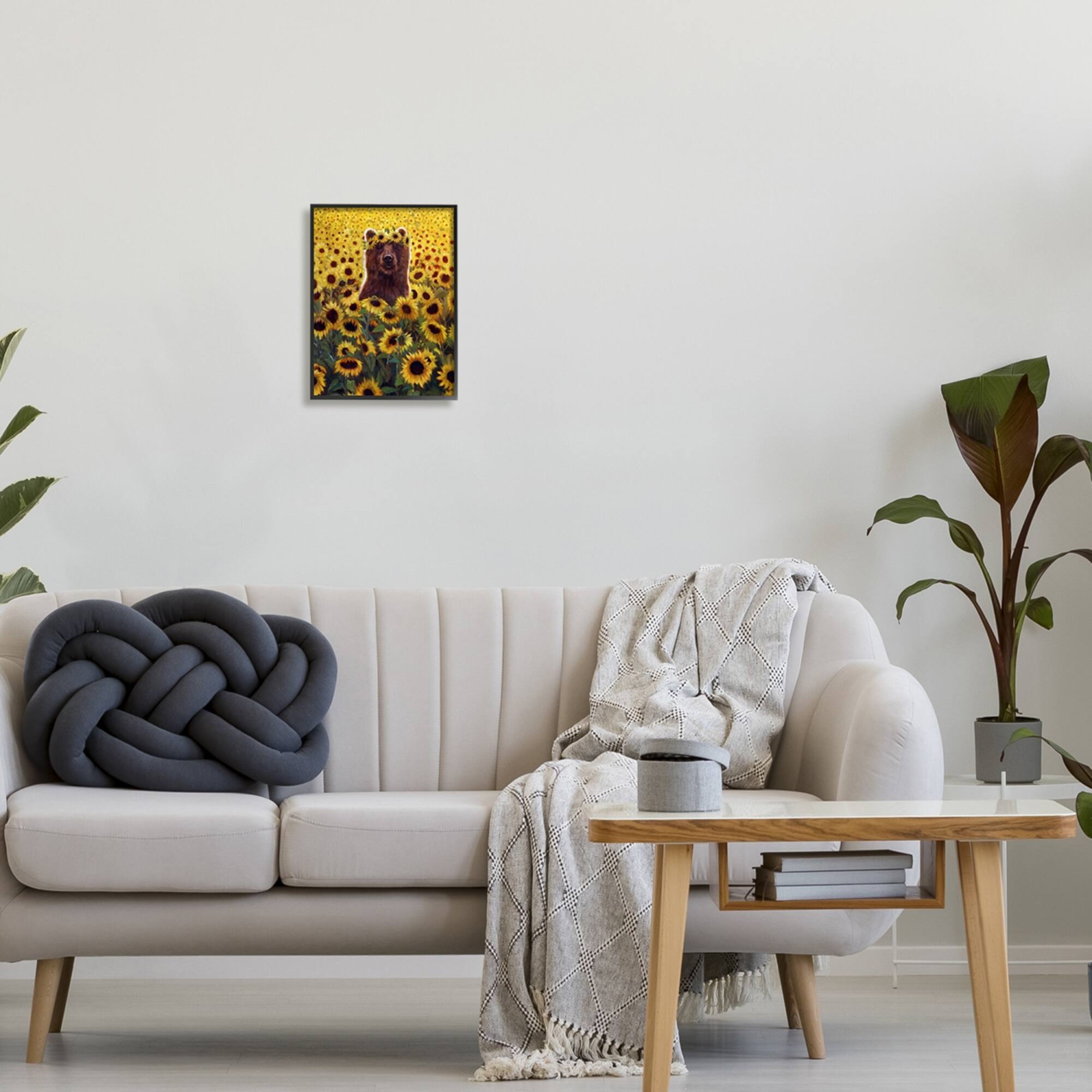Stupell Industries Happy Bear Sunflower Field Framed Giclee Art